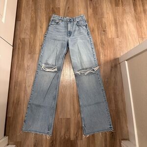 Zara Light Blue Distressed Flare Jeans